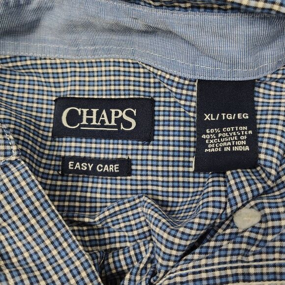 CHAPS Easy Care XL Men's Button-Down Shirt XL Men's Blue Plaid Long Sleeve - Picture 6 of 6